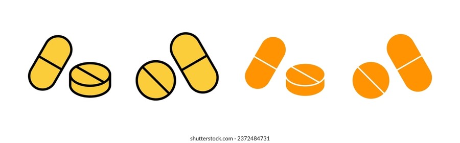 Icono de Pills establecido para la aplicación web y móvil. icono de la cápsula. Signo y símbolo de drogas