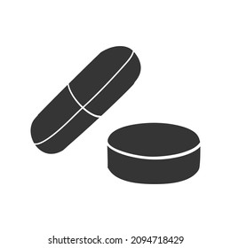 Pills Icon Silhouette Illustration. Capsule Medical Pharmacy Vector Graphic Pictogram Symbol Clip Art. Doodle Sketch Black Sign.