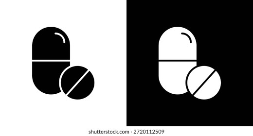 Pillen Symbol einfache flache grafische Illustrationen. Schwarz-weiße Silhouette Vektor