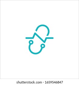 Pills icon with stethoscope icon inside vector logo illustration