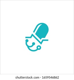 Icono de almohadillas con icono de estetoscopio dentro de la ilustración del logotipo vectorial