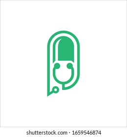 Pills icon with stethoscope icon inside vector logo illustration