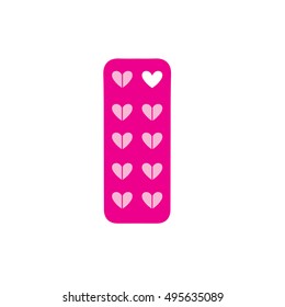 Pills icon. Tablets in the form of hearts. Metaphor of love and sexual health.
