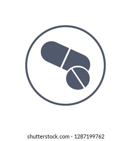 Pills Icon in trendy flat style in circle. Pills Icon page symbol for your web site design, medical presentations and reports. Vector illustration isolated on white background.