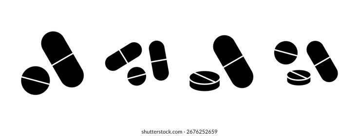 Icono de píldoras. Vector de cápsula. Signo y símbolo de la droga