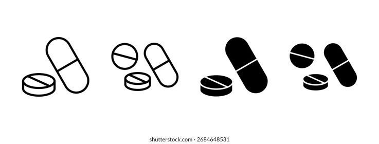 Icono de píldoras. Vector de cápsula. Signo y símbolo de la droga