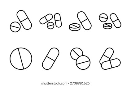 Icono de píldoras. Vector de cápsula. Signo y símbolo de la droga