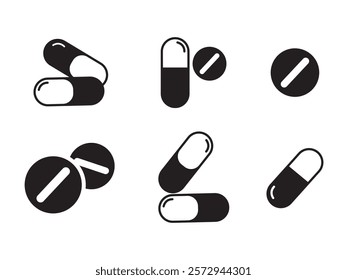 Pills icon vector. capsule icon, for web and mobile app. Drug sign and symbol. symbols of pills, medicines, vitamins and drugs round and capsules for design.