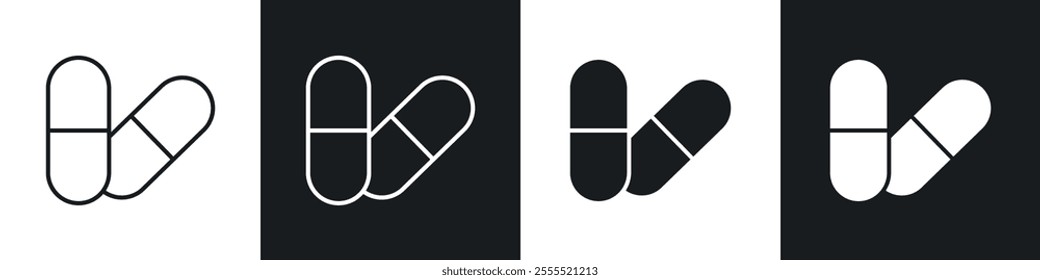 Pills icon vector collection in black and white.