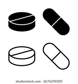 Píldoras icono de Ilustración vectorial. icono de la cápsula. Signo y símbolo de la droga