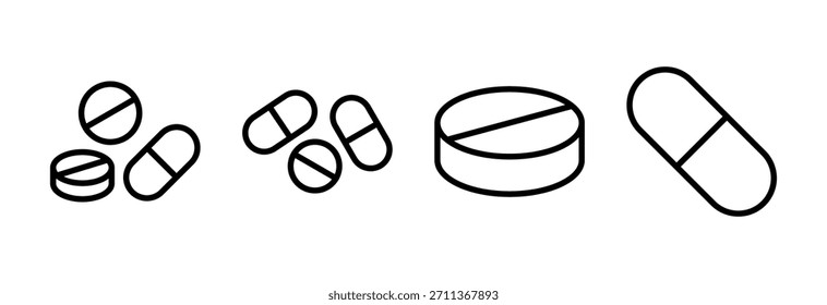 Píldoras icono de Ilustración vectorial. icono de la cápsula. Signo y símbolo de la droga