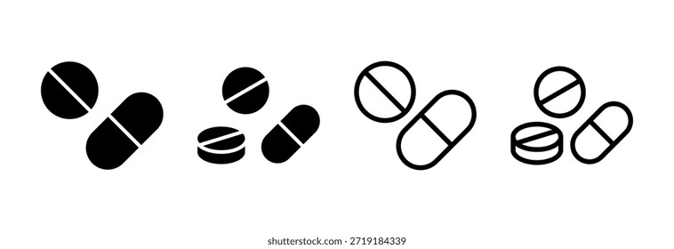 Píldoras icono de Ilustración vectorial. icono de la cápsula. Signo y símbolo de la droga