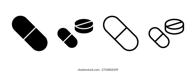 Ícone de pílulas ilustração vetorial. ícone de cápsula. Sinal e símbolo de medicamento