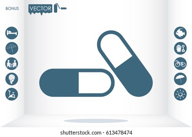 pills icon vector illustration eps10. Isolated badge for website or app - stock infographics