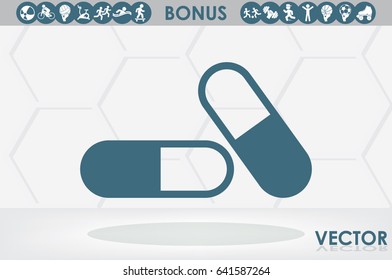 pills icon vector illustration eps10. Isolated badge for website or app - stock infographics