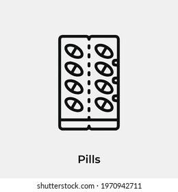 pills icon vector. Linear style sign for mobile concept and web design. pills symbol illustration. Pixel vector graphics - Vector.