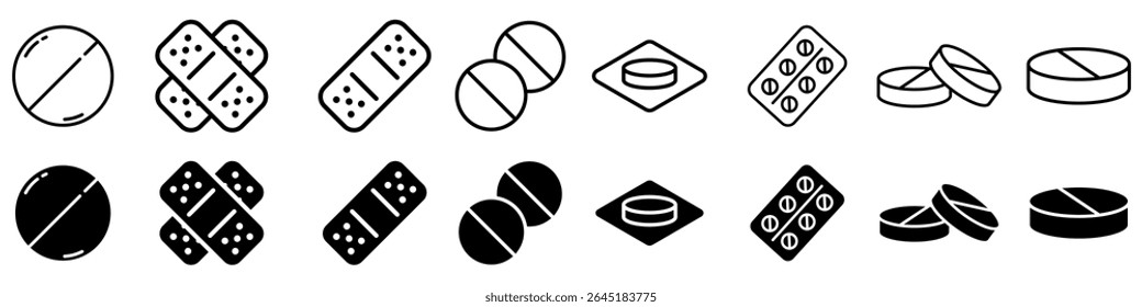 Pills icon vector set. antibiotic illustration sign collection. medicines symbol. drug logo. medicine mark.