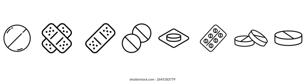 Pills icon vector set. antibiotic illustration sign collection. medicines symbol. drug logo. medicine mark.