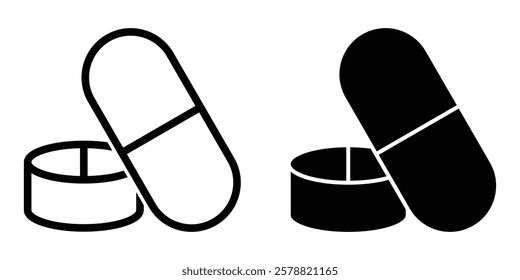 Pills icon vector set. Capsule pill vector set. Medical pills healthcare illustration.