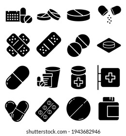 Pills icon vector set.  medicines illustrator sign collection. drugs symbol or logo.