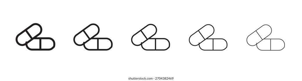Pills iconBlack linear bold and thin strokes set