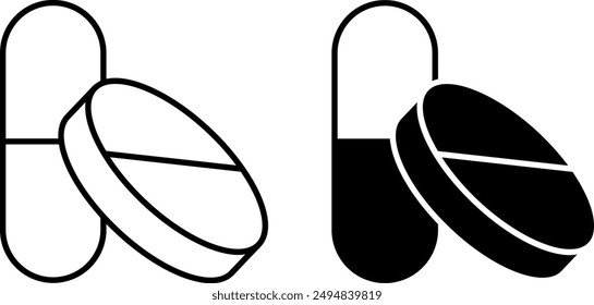 Pills Icons. Black and White Vector Icons. Patient Treatment. Health and Medicine Concept