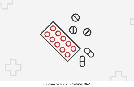 Pills icons, outline medical symbols, thin line vector illustration