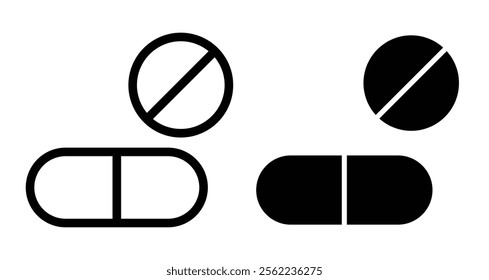 Pills Icons pack in outlined and flat versions