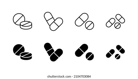 Pillt Symbole gesetzt. Kapselsymbol. Arzneimittelzeichen und -zeichen