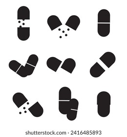 Pills, icons set. capsule icon. vector