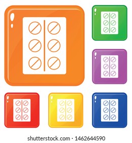 Pills icons set collection vector 6 color isolated on white background