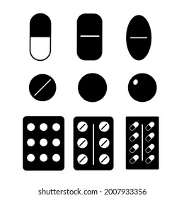 Pills icons set. Pills and medicines icons. Medicine concept. Vector illustration in a flat style.