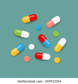 Pills icons in various colors. Vector illustration