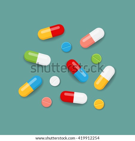 Pills icons in various colors. Vector illustration