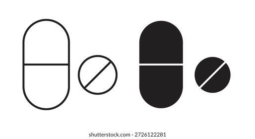 Iconos de píldoras símbolo de Vector con trazo editable y versiones planas