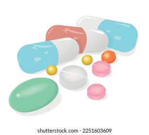
Píldoras aisladas multicolores sobre fondo blanco