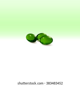 Pills isolated on green background, vector illustration.
