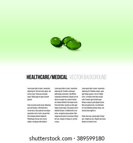 Pills isolated on green background, vector background for brochure, flyer or banner.