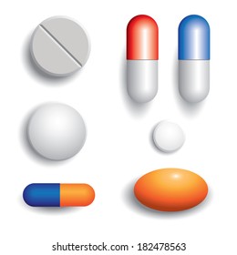 Pills isolated on white background. Vector illustration