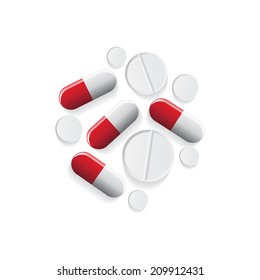 Pills isolated, realistic shapes, vector illustration