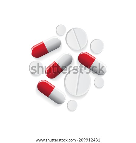 Pills isolated, realistic shapes, vector illustration