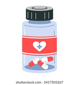 Pills jar, cartoon style. Trendy modern vector illustration isolated on white background, hand drawn, flat design