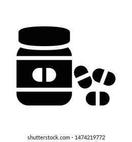 pills jar glyph flat vector icon