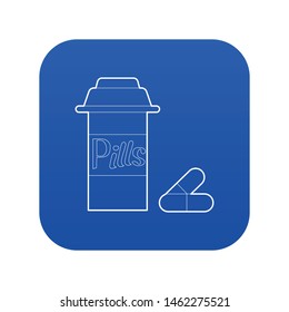 Pills in jar icon blue vector isolated on white background