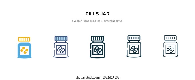 pills jar icon in different style vector illustration. two colored and black pills jar vector icons designed in filled, outline, line and stroke style can be used for web, mobile, ui