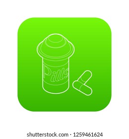 Pills in jar icon green vector isolated on white background