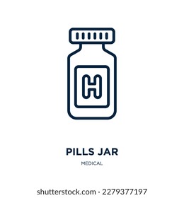 pills jar icon from medical collection. Thin linear pills jar, pill, health outline icon isolated on white background. Line vector pills jar sign, symbol for web and mobile