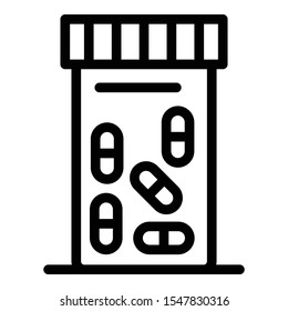 Pills jar icon. Outline pills jar vector icon for web design isolated on white background