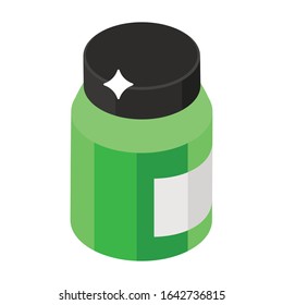 Pills Jar, Medicine Icon In Isometric  Vector Design.