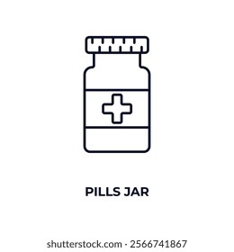 pills jar outline icon. Linear vector from medical concept. Thin line pills jar icon isolated on white background